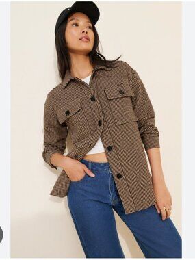 Current Air Jacket Womens Large Brown Houndstooth Tweed Button Front Shacket